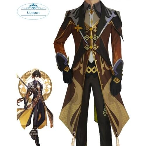 Game Genshin Impact ZHONGLI Cosplay Costume Men Fancy Uniforms Top Pants Gloves Set Halloween Carnival Outfits Custom Made