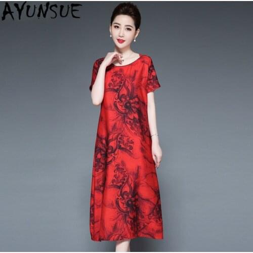 AYUNSUE Silk Summer Dress 2020 Floral Plus Size Dresses for Women Elegant Casual Ladies Dresses Midi 5xl Vestidos 011 Pph131