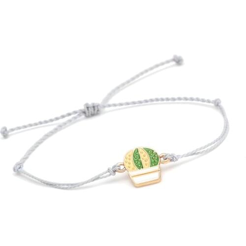 Cute Zinc Alloy Succulent Charm Waxed String Braided Bracelet Women Men Creative Fruit Summer Cool Lovely Adjustable Bracelets