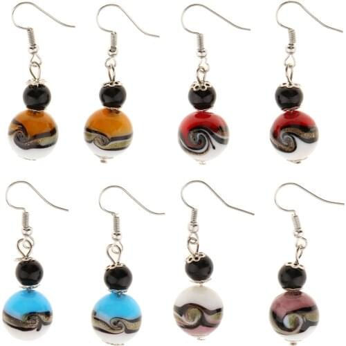 Fancy Lampwork Glass Beads Ball Metal Flower Fish Hook Dangle Earring Jewelry Charms Lady Elegant Earrings