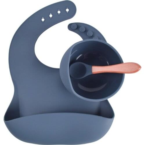 3pcs Baby Feeding Set Food Grade Silicone Non-Silp Suction Tableware Kids BPA-Free Waterproof Bib Bowl Spoon Dishes D0AF