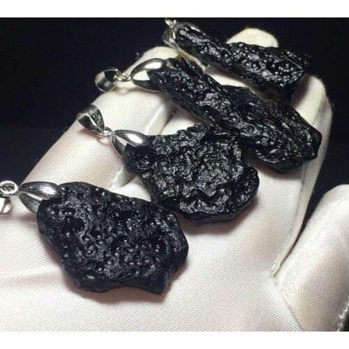 Natural Mineral Meteorite Tektite Irregular Pendant Black Glass Quartz Gems DIY Necklace Making Hip-hop Man Jewelry Accessories