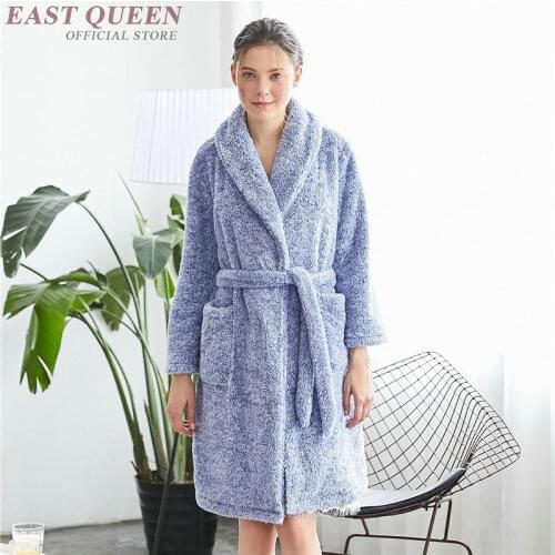 Winter sleepwear women full sleeve solid knee-length female nightdress robe with sashes sleep robe women clothing AA3308 F