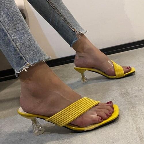 New Popular Braided Cross Slippers Women Sandals Crystal High Heel Slides 6cm Plus Size 42 Shoes Summer Flip Flops XIXIYIPIN2003