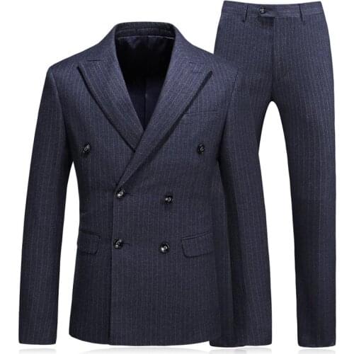 New Brand Double Breasted Mens Suit Slim Fit Vertical Striped 3 Pcs Suit Men Plus Size 5XL Luxury Wedding Suits Formal Wear
