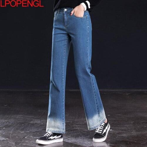 Autumn Womens High Waist Blue Jeans 2021 Fashion Harajuku Street Apparel Nine-point Pants Stretch Cotton Mom Washed Simple