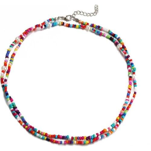 Boho Shell Beads Necklace for Women Flower Heart Pearl Beaded Short Choker Necklace Handmade Female Jewelry Gift