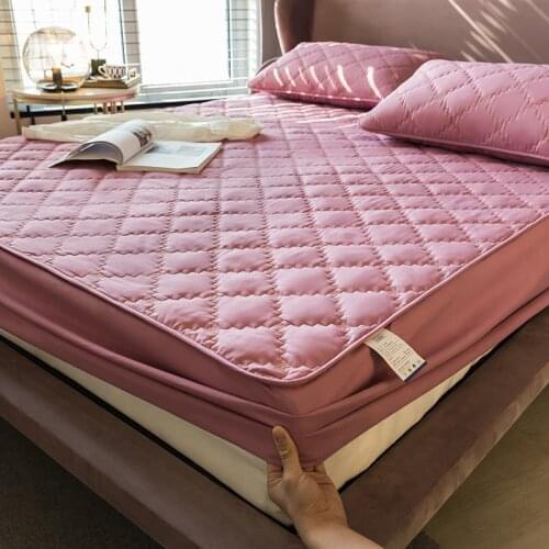 Skin Friendly Simple Fashionable Large Jacquard Thickened Cotton Padded Machine Washable Pure Color Mattress Cover Diaper Pad