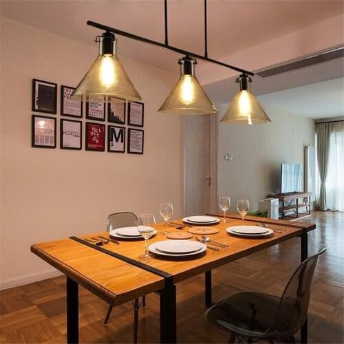 Simple retro Glass Pendant Lights Restaurant dining table lamp American retro black iron Bar Coffee Shop hanging Light Fixtures
