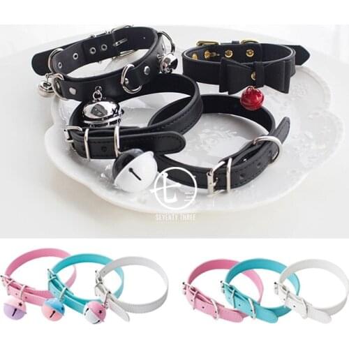 Neck Ornament Neckband Collar Female Simple Necklace Black Pu Neck Ring Bell Traction Collar Maid Traction Chain COS