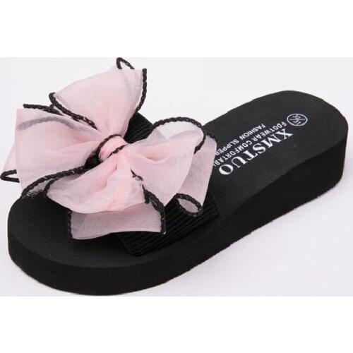 Children Slippers Girls Women Big Bow Beach Sandals Summer Shoes Kids Non-slip Fashion Soft Outdoor Slides High Heels Flip Flop