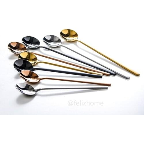 Stainless steel round head small spoon coffee spoon long ice spoon dessert spoon golden rose golden spoon stirring spoon