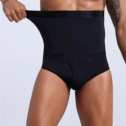 High Waiste Mens Briefs Abdomen Shaping Tummy Control Belt Underwear Breathable Sports Waistband Male Underpanties 2 Colors