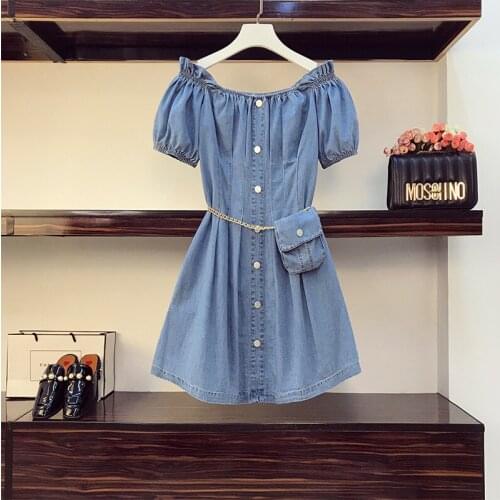 Korean Denim Dress For Women 2021 New Summer Casual Jeans Dress With Button Pocket Sexy Denim Mini Dress Plus Size 5XL