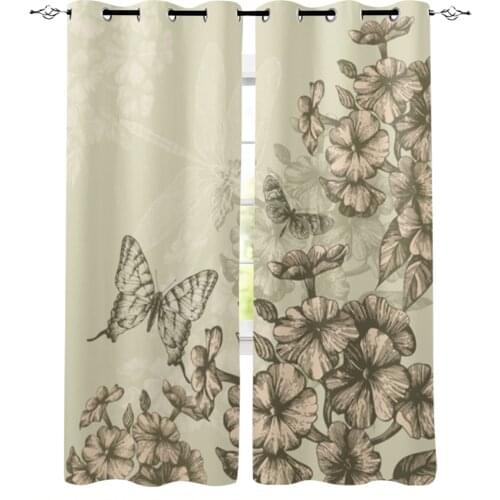 Vintage Flower Butterfly Window Curtains for Living Room Home Decor Child Bedroom Kitchen Curtains Drapes