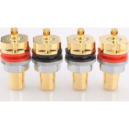 Viborg New 4PCS RC101G Pure Copper 24K Gold Plated RCA Socket Solder RCA Female Socket Hifi