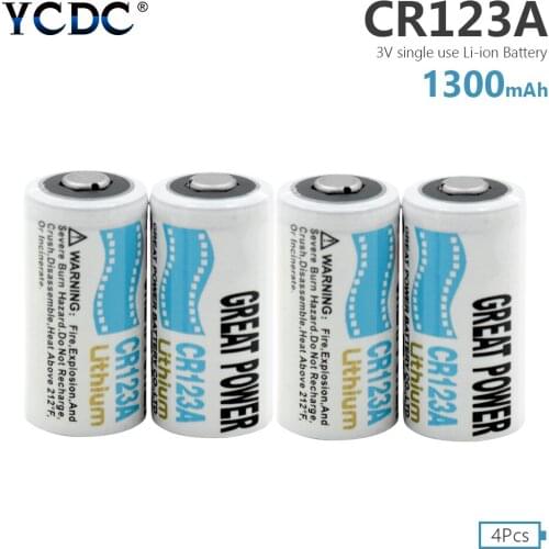 YCDC 4 3V CR123A Lithium battery 1300mAh CR123 CR17335 CR17345 camera battery lithium-ion battery primary lithium battery