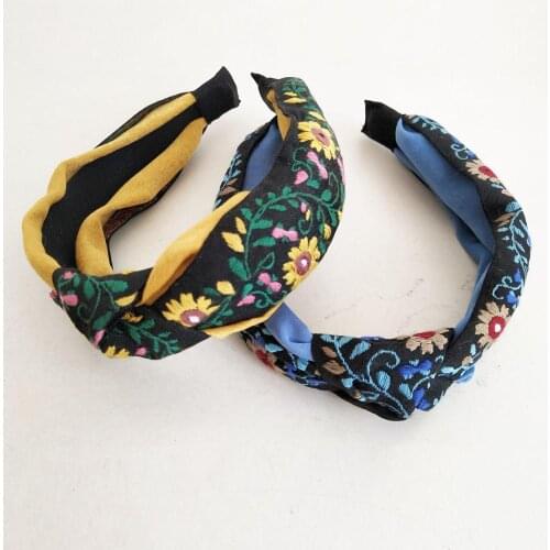 Embroidered Flower Knot Hairbands For Women Hair Accessories For Girls Hair Band Crown Flower Headbands For Women