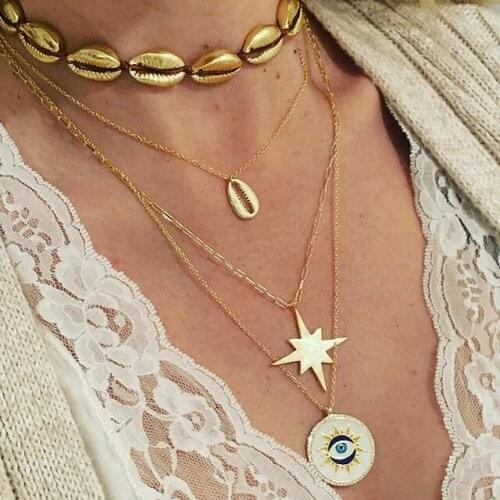 Metal Shell Choker Necklace Female Geometric Pendants Necklaces for Women Gold Color 2019 Fashion Jewelry Layered Necklace New