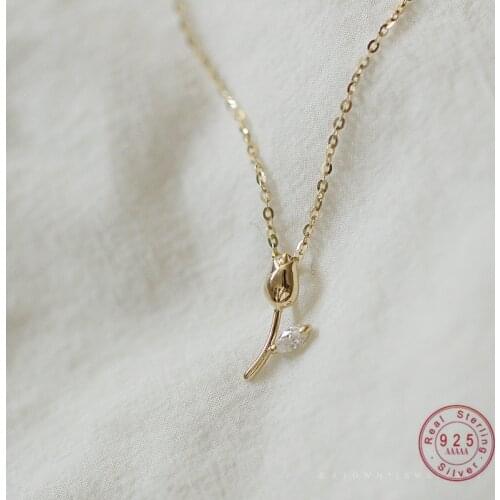 925 Sterling Silver Plating 14k Gold Simple Flower Pendant Clavicle Chain Necklace Women Romantic Sweet Engagement Jewelry Gift