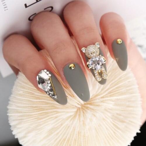 5 Pcs Shiny Zircon Alloy Bear 3D Nail Art Decorations With Heart Crystal Luxury Jewelry Manicure Design Accessories