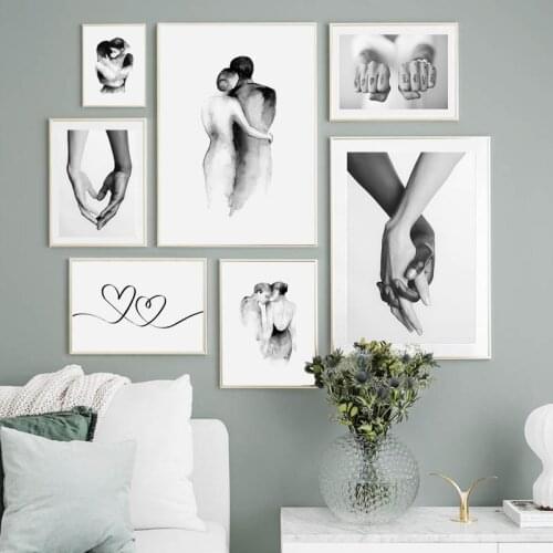 Black White Holding Hands Picture Abstract Figure Canvas Poster Modern Wall Art Painting Posters and Prints Living Room Decor
