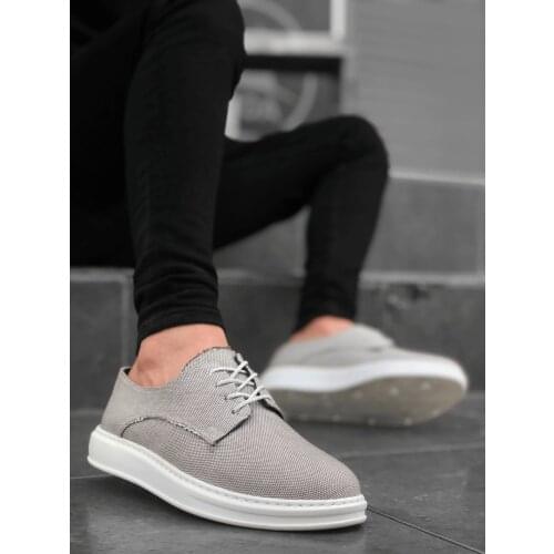 BA0003 Laced Classic Sports Gray Color Linen High Sole Casual Men Shoes