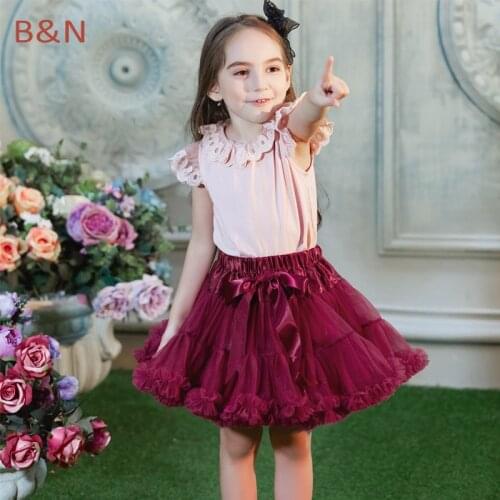 Buenos Ninos Fashion Tutus Skirt Baby Girls Fluffy Chiffon Pettiskirt For 1-10 Y