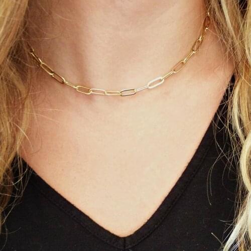 925 Sterling Silvers Paperclip Chain Necklace, Gift for Her Choker, Layering Necklace, Rectangle Chain Choker, Regular Paperclip