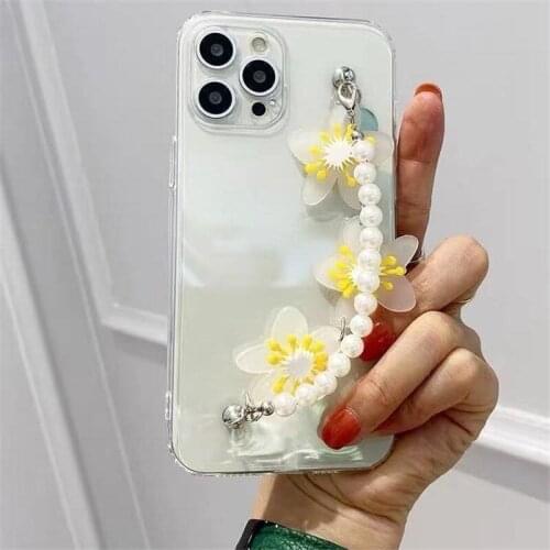 Pearl Chain Flower Phone TPU Case for iPone 12 Pro MAX mini 11 Pro MAX XR XS MAX X 7/8 Plus Protective Cover Phone Case