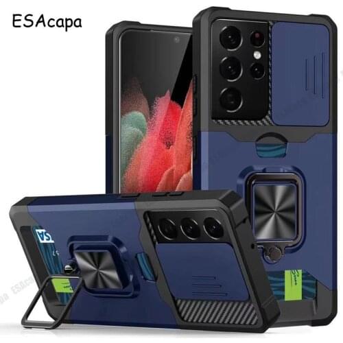 PC Card Slot Stand Case For Samsung M32 A03S A82 A22 A72 A52 A32 Slide Camera Lens Protection Cover For Galaxy Quantum 2 Note 20