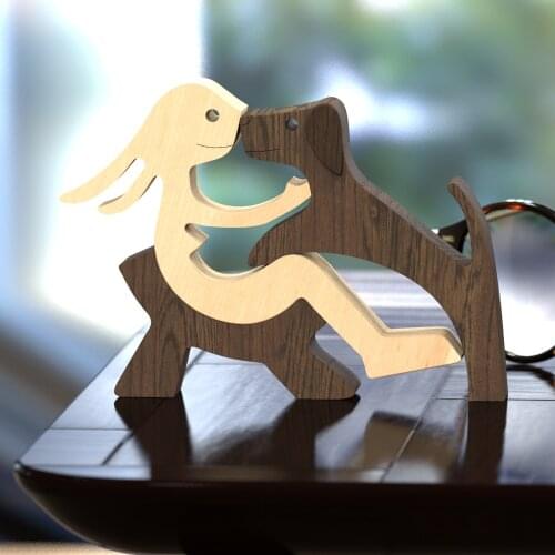 New Wooden Cat Figurines Dog Art Craft Small Carving Samll Animal Ornament Woman Man And Puppy Office Decoration Couple Gift