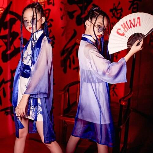 Children Stage Costume Jazz Dance Performance Clothes Girls Cheongsam Dress Fairy Ballroom Dancing Clothes Catwalk Wear DNV15215