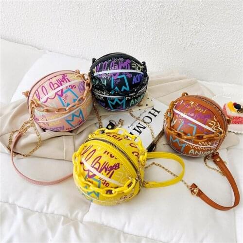 Designer Round Graffiti Womens Crossbody Bags Creative Funny Chain Shoulder Bag Female Fashion Basketball Handbag Zipper Purse