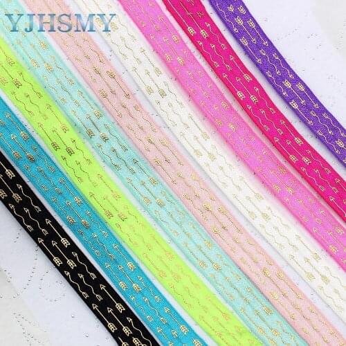 E--20428-810 16mm Hot Gold arrow Elastic Ribbon Printed, DIY handmade accessories, packaging decorative ribbon