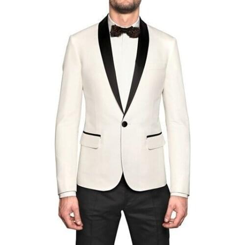 Elegant mens Wear White and Black Smoking Dinner jacket/Wedding Suits For Men/Best mans 3 Peice Set/groom wear suit(jacket+pant
