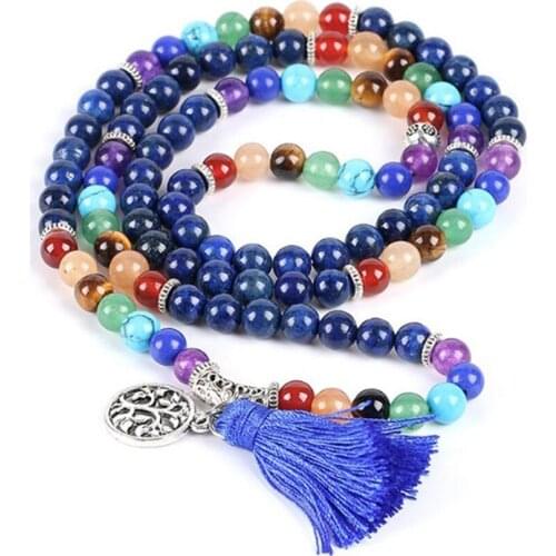 HFANCYW 108 Lapis Lazuli Strand Bracelet Multi-layer Yoga Tree Life Healing Bracelet for Women Men 7 Chakras Meditation Jewelry