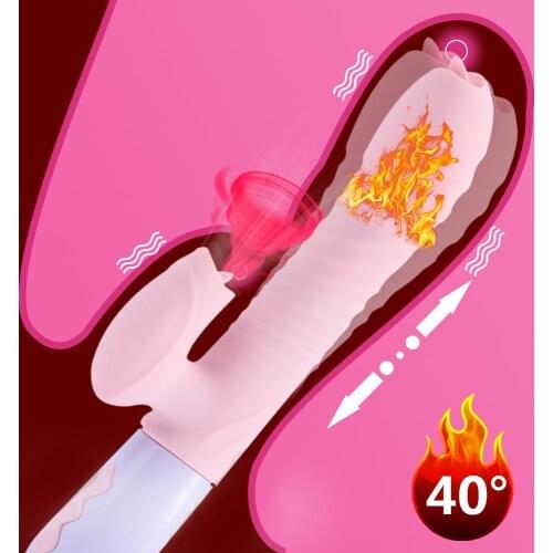 Dildo Vibrator Double Tongue Licking Telescopic Cunnilingus Vibrator Turn G Spot Clitoris Stimulator Heating Erotic Vaginal Toy