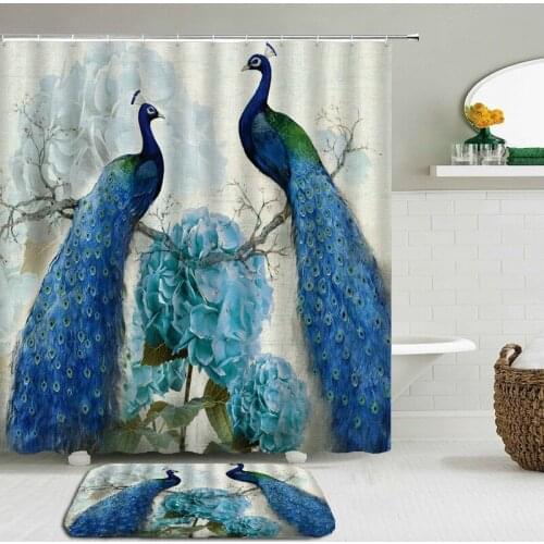 2Pcs/Set China Bird Toucan Shower Curtain Mat Set Printed Waterproof Bathroom Cloth With Non-slip Floor Toilet Bath Curtain Set
