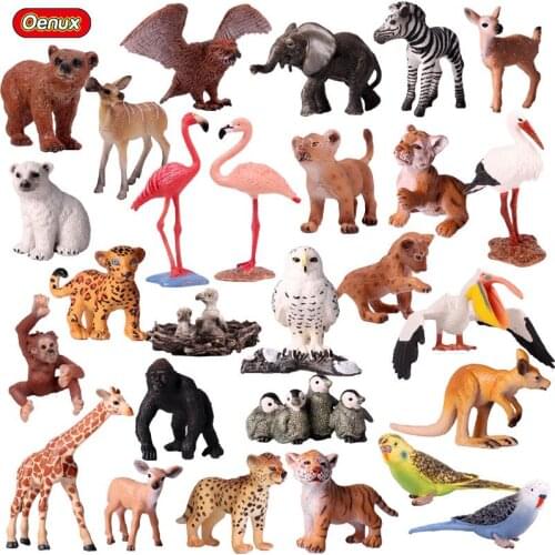 Oenux Simulation Small Size Animals Figurines Miniature Bird Peafowl Dolphin Flamingo Action Figures Toy For Kids Birthday Gift