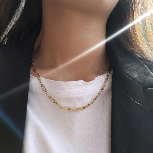 Layered Necklace for Women 4mm Gold Color Stainless Steel Paperclip Link Chain Choker Necklace Jewelry 16-20inch LDN244