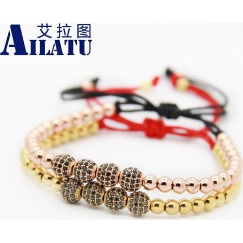 Ailatu Fashion Gift Jewelry 6mm CZ Beads Braiding Bracelet For Men and Women