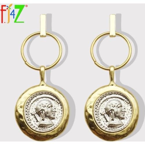 F.J4Z Fashion Ethnic Tribe Head Coin Earrings Vintage Alloy Chic Earrings for Women Statement Jewelry pendientes mujer
