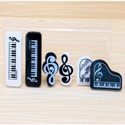 6pcs Black White Musical Soft Study Creative Item School Student Supply Office 3D Gift Piano Music Writing Eraser