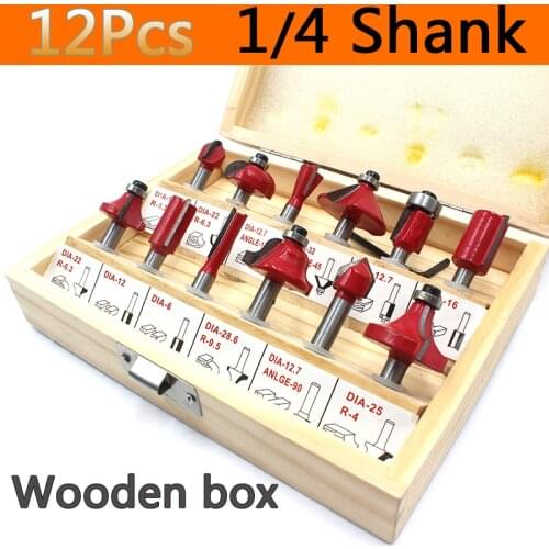 12pcs Wood milling cutter Bit 1/4 Carbide Metal cutting woodworking tools set Engraving and trimming router bit Wood cutters DI