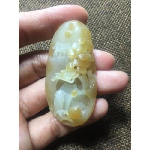 Natural hetian jade A HandCarved jade landscape jadeite jade white pendant jade necklace jewelry necklaces men women jewelry