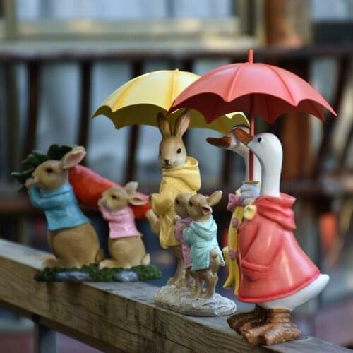 Pastoral Cartoon Rabbit Resin Accessories Home Livingroom Desktop Figurines Decoration Garden Balcony Outdoor Sculpture Crafts