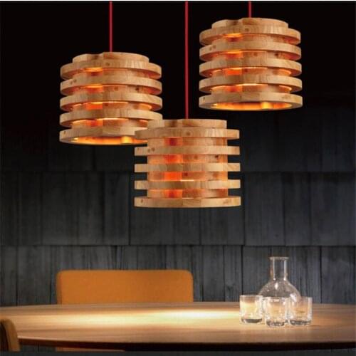 Modern Simple Wooden Pendant Lights Personality Creative Childrens Room Home Decor Solid Wood Cylindrical Kitchen Hanging Lamps