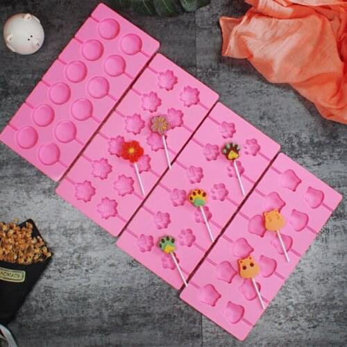 Pop Cat Claw Bear Flower Circular Lollipop Mold Silicone Cupcake Sweet Chocolate Confectioner Fondant Cake baby Baking Tool