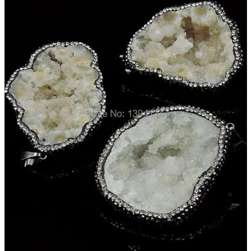 Natural Crystal Geode Cluster Pendants Bead Pave CZ Approx 45-50mm Long